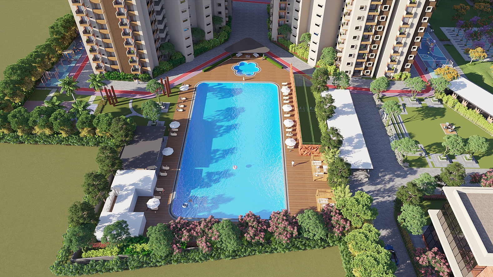 NPS Natures Promise Aerial View Swimming Pool 91% Open Space Gated Community East Bangalore
